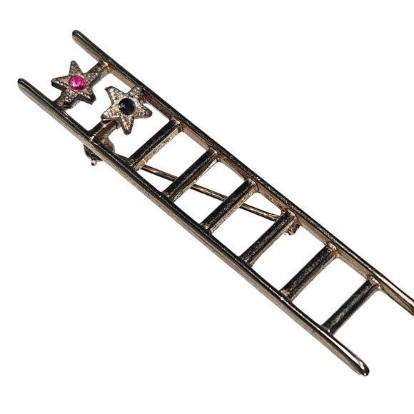 Mary Kay Gold Tone Metal Ladder to Success 2 Stars Brooch Vtg Bohemian Pin Pink - Picture 3 of 11